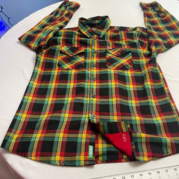 Dixxon Flannel Co The Kush Plaid Shirt Men’s Rasta Colors Red Yellow Green Large - Picture 6 of 8